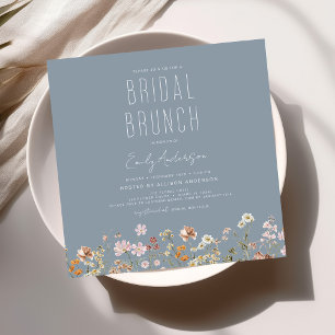 Invitation Dusty Blue Boho Fleur sauvage Bridal Brunch Douche