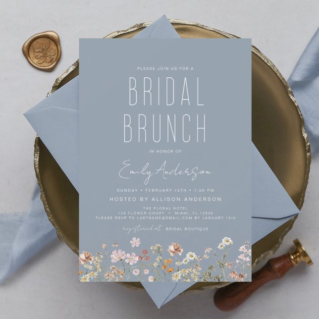 Invitation Dusty Blue Boho Fleur sauvage Bridal Brunch Douche (Créateur téléchargé)