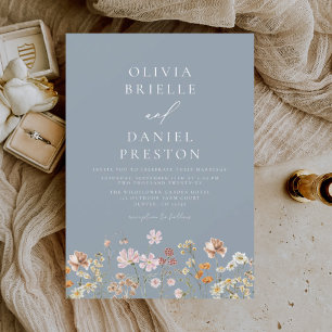 Invitation Dusty Blue Boho Fleur sauvage Rustic Garden Mariag