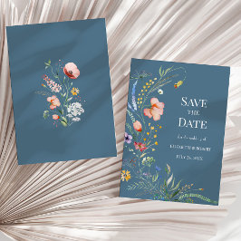 Invitation Dusty Blue Boho Fleurs sauvages Enregistrer La Car