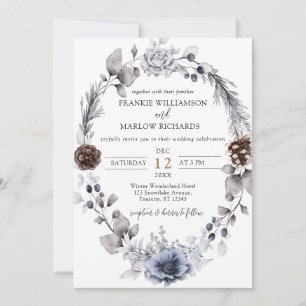Invitation Dusty Blue Boho Floral Mariage d'hiver