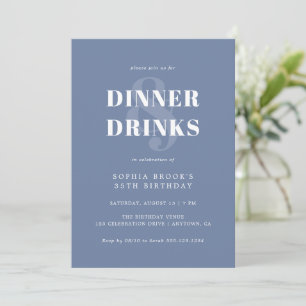 Invitation Dusty Blue Bold Typographie Adult Anniversaire Dîn