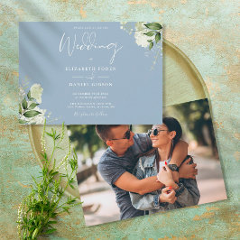 Invitation Dusty Blue Botanical Greenery Mariage photo