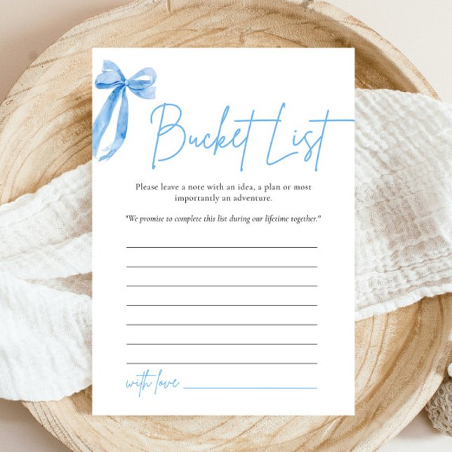 Invitation Dusty Blue Bow Bucket List Fête des mariées Jeu (Modern Watercolor Dusty Blue Bow Bucket List Bridal Shower Game)