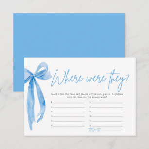 Invitation Dusty Blue Bow Où Étaient-Ils Fête des mariées Jeu