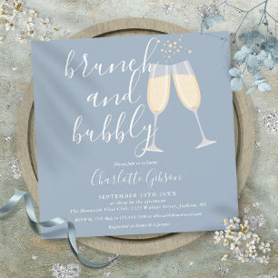 Invitation Dusty Blue Brunch Bubbly Script Fête des mariées