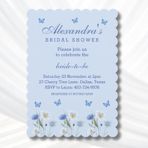 Invitation Dusty Blue Butterfly Fleur sauvage Fête des mariée