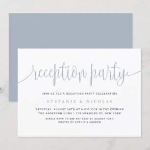 Invitation Dusty Blue Calligraphy Mariage Réception
