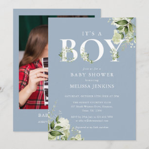 Invitation Dusty Blue C'est un garçon de verdure Baby shower 