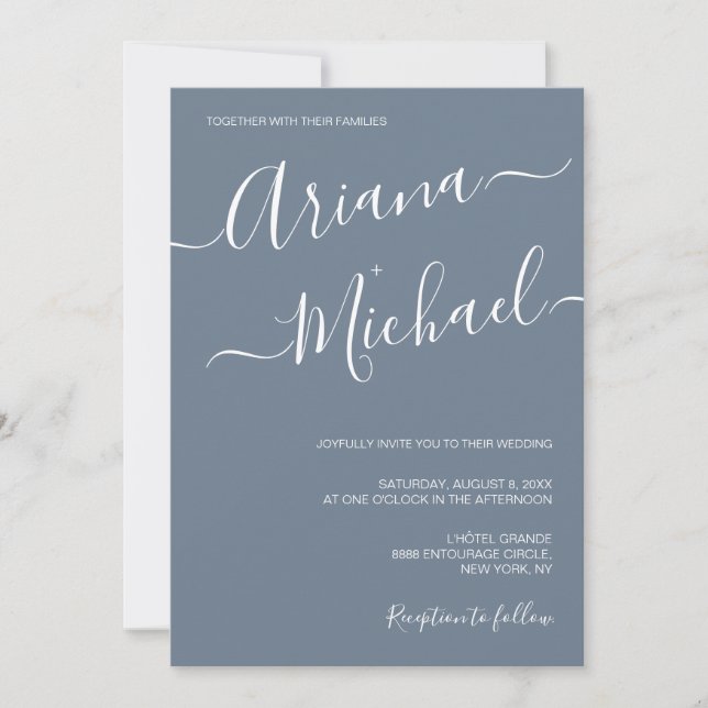 Invitation Dusty Blue Chic Minimaliste Mariage de typographie (Devant)