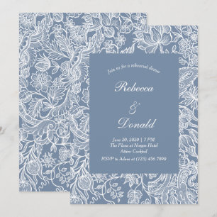 Invitation Dusty Blue Chinoiserie Dîner de répétition florale