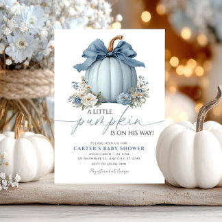 Invitation Dusty Blue Citrouille Baby shower garçon Invitatio