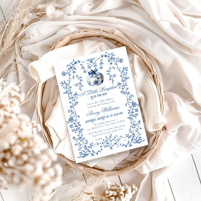 Invitation Dusty Blue Citrouille Fall Floral Boy Baby shower (Créateur téléchargé)