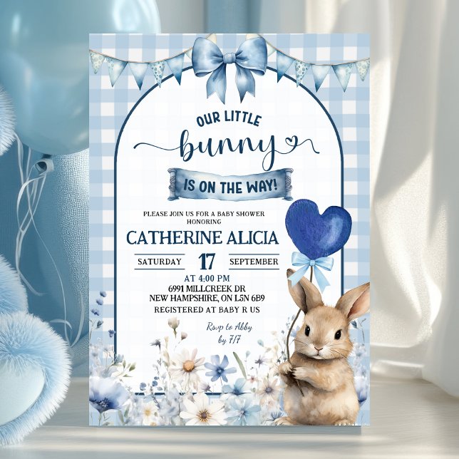 Invitation Dusty Blue Coquette Little Bunny Baby Shower (Créateur téléchargé)