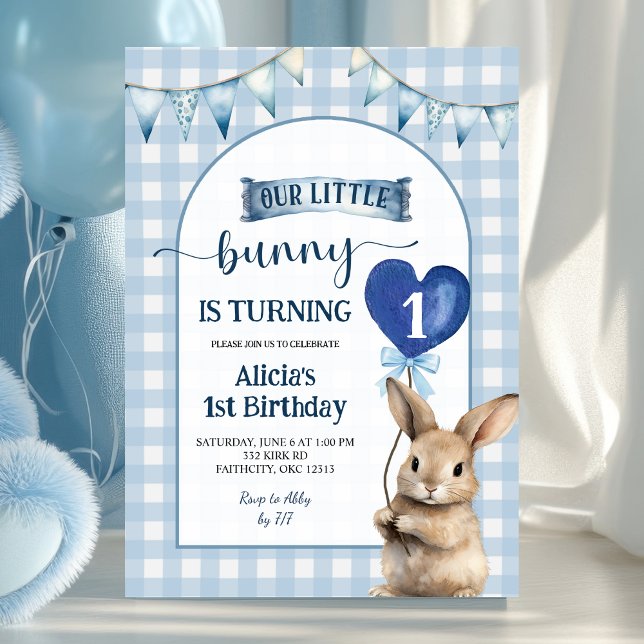 Invitation Dusty Blue Coquette Little Bunny Floral Birthday (Créateur téléchargé)