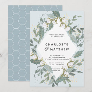 Invitation Dusty Blue Cotton Garden Diamond Mariage botanique