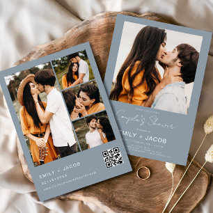 Invitation Dusty Blue Couple's Shower Photo Code QR