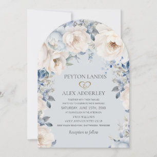 Invitation Dusty Blue Cream Blanc Floral or Arch Mariage