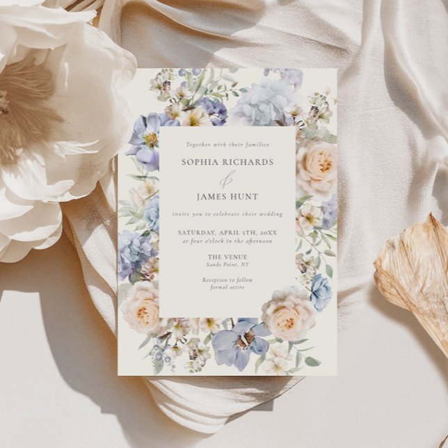 Invitation Dusty Blue Cream Floral Mariage (Créateur téléchargé)