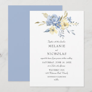 Invitation Dusty Blue + Cream Floral Mariage