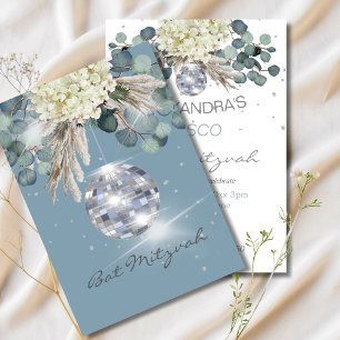 Invitation Dusty Blue Disco Ball Floral Bat mitzvah