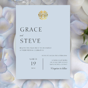 Invitation Dusty Blue Double Bonheur Mariage coréen chinois