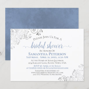 Invitation Dusty Blue Elegant Argent sur Fête des mariées bla