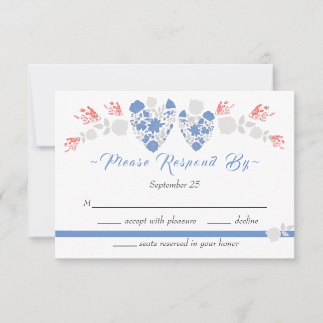 Invitation Dusty Blue Elegant Blanc Gris Floral Mariage Coeur (Devant)