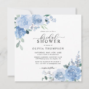 Invitation Dusty Blue Elegant Fête des mariées botanique clai