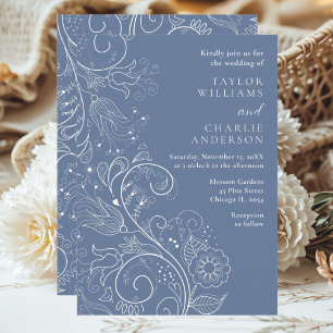 Invitation Dusty Blue élégant Mariage floral