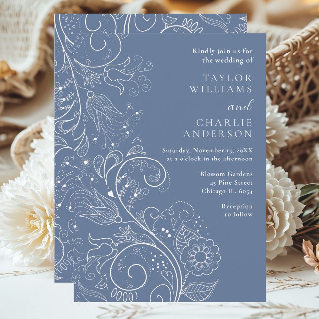 Invitation Dusty Blue élégant Mariage floral (Créateur téléchargé)