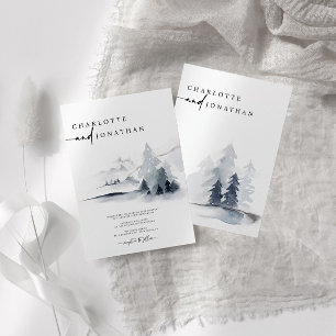 Invitation Dusty Blue Elegant Mariage forestier