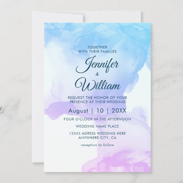 Invitation Dusty Blue Elegant Moderne Aquarelle Encre Invitat (Devant)