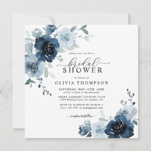 Invitation Dusty Blue Elegant Navy Fête des mariées botanique
