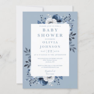 Invitation Dusty Blue élégant Pays Baby shower Floral