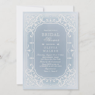Invitation Dusty blue élégant romantique vintage Baby Shower
