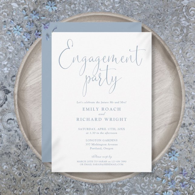 Invitation Dusty Blue Elegant Script Engagement Party (Dusty Blue Elegant Script Engagement Party Invitation)