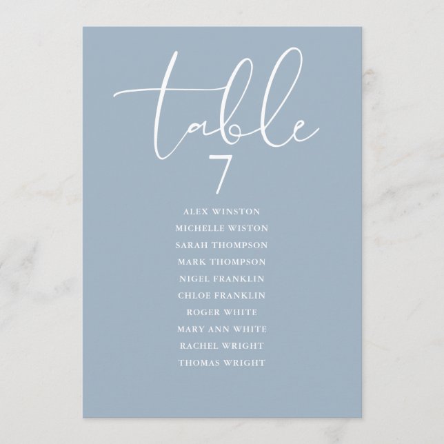 Invitation Dusty Blue Elegant Seating Plan Table Number (Devant)