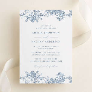 Invitation Dusty Blue Elegant Vintage Floral Mariage
