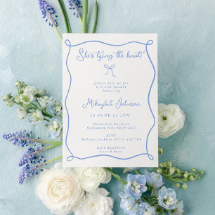 Invitation Dusty Blue Elle noue la Fête des mariées du noeud