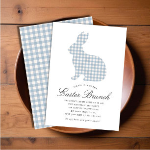 Invitation Dusty Blue En vichy Rabbit Brunch de Pâques