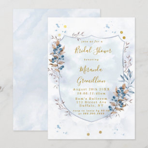 Invitation Dusty Blue et Fête des mariées de bleuets dorés
