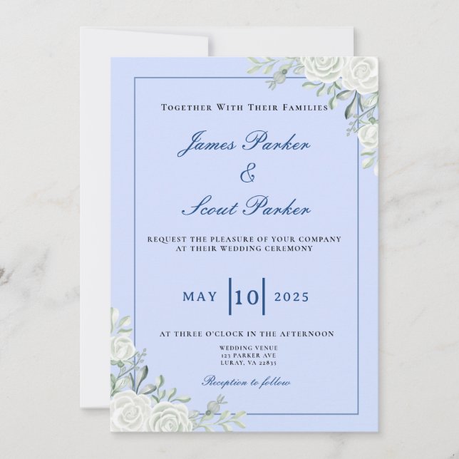 Invitation Dusty Blue et Mariage de marine (Devant)