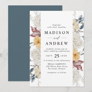 Invitation Dusty Blue et Mauve Fleur sauvage Meadow Mariage