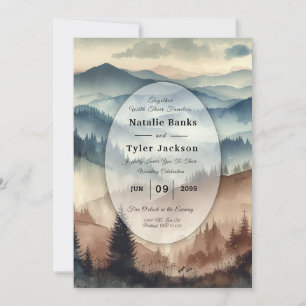 Invitation Dusty Blue et Mocha Brown Mountains Mariage