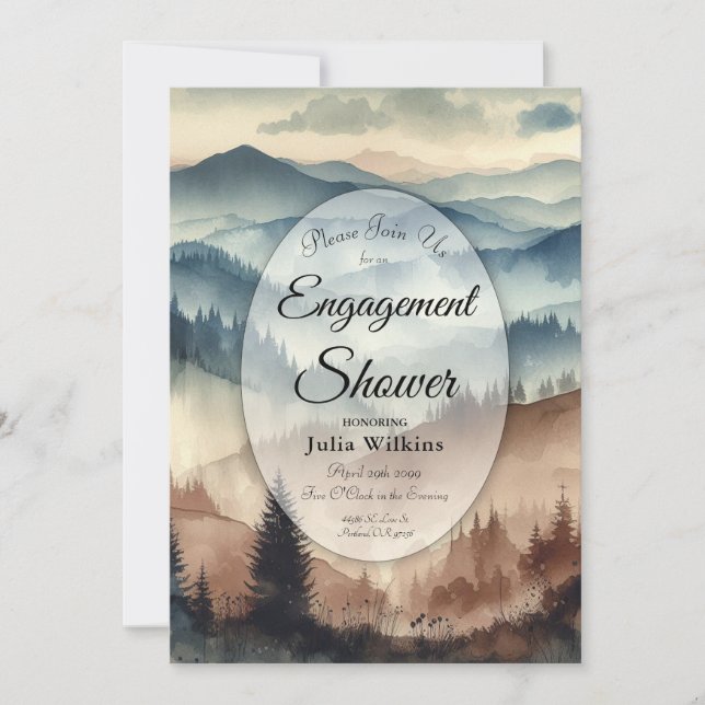 Invitation Dusty Blue et Mocha Montagnes Brown Douche (Devant)