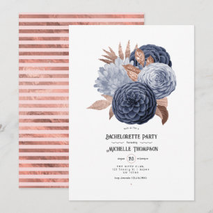 Invitation Dusty Blue et Rose Gold Floral Bachelorette Party