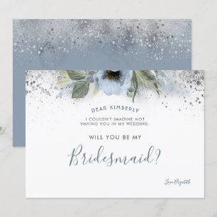 Invitation Dusty Blue et Silver Will you be my Bridesmaid