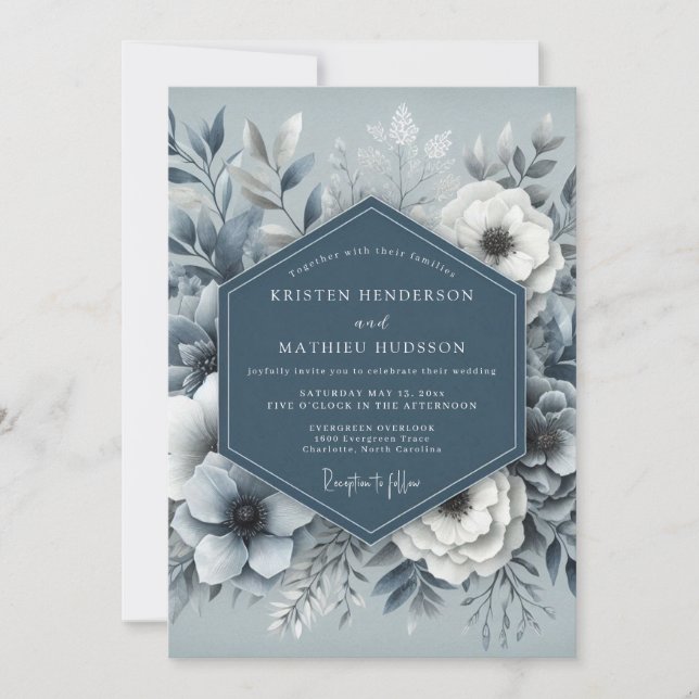 Invitation Dusty Blue Ethereal Flora Wedding (Devant)