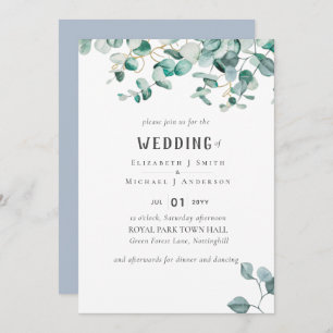 Invitation Dusty Blue Eucalyptus MARIAGE BUDGET vert